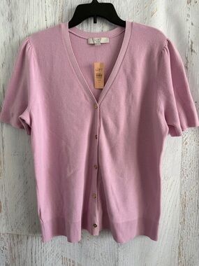 LOFT Lavender Short Sleeve V-Neck Button Cardigan